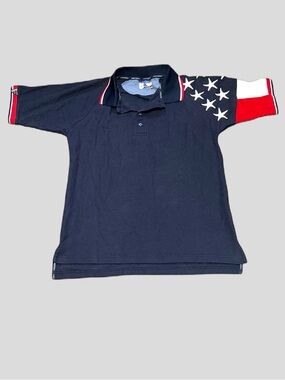 Rock Point Men's Polo Shirt Navy Red White Stars Cotton Size Medium Short Sleeve